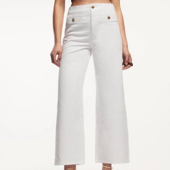 ZARA Wide Leg Cropped Pant with Gold Button Details - NWT - Picture 2 of 6